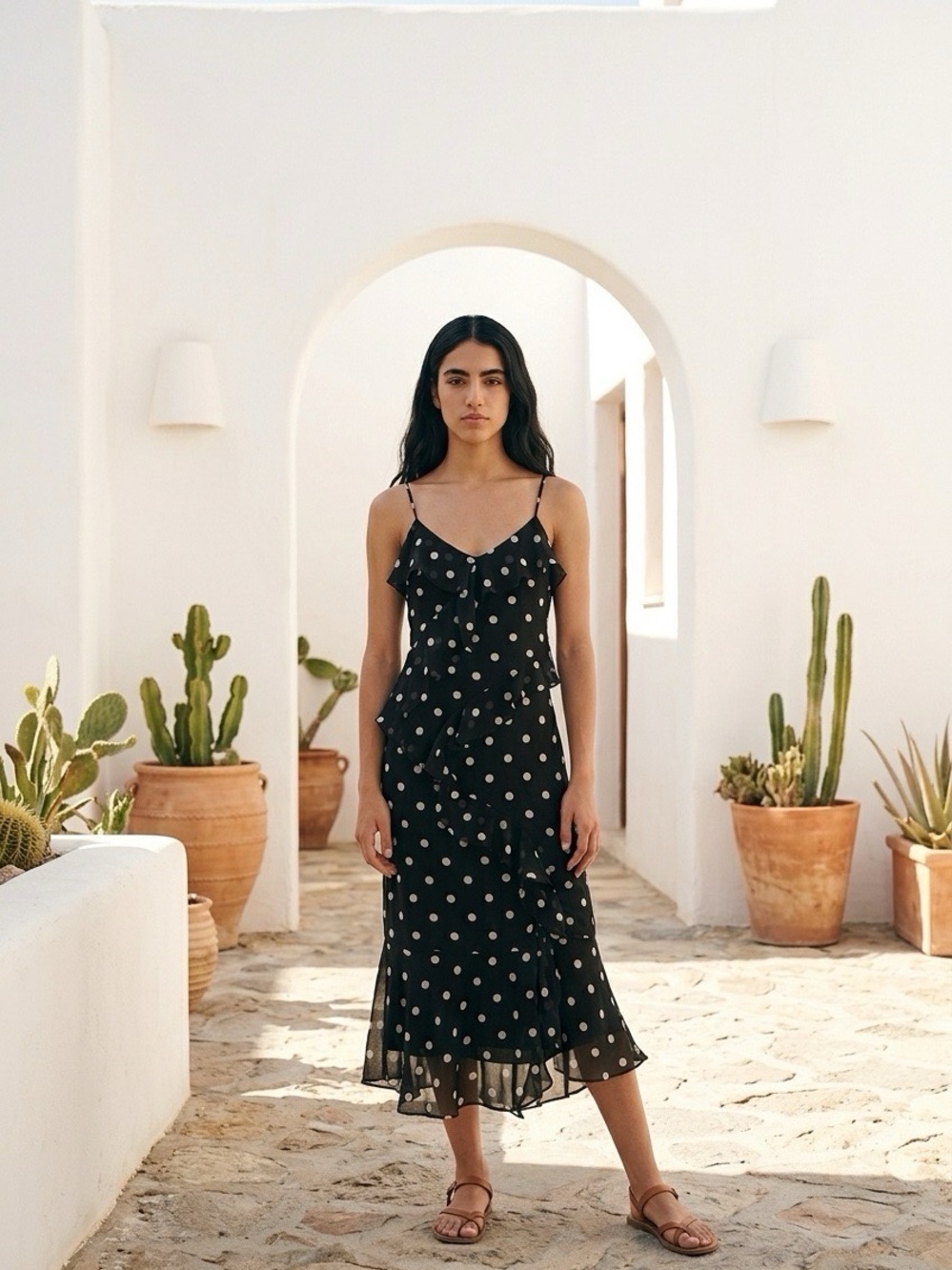 The Work Shop Polka Dot Ruffle Midi Dress
Women’s size Large  Sundress, Halter